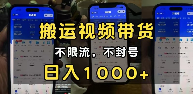 小白必看搬运视频带货玩法，不限流，不封号，纯自然流，日入1000+-凌秋网创