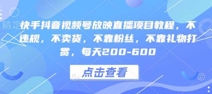 快手抖音视频号放映直播项目教程，不违规，不卖货，不靠粉丝，不靠礼物打赏，每天200-600-凌秋网创