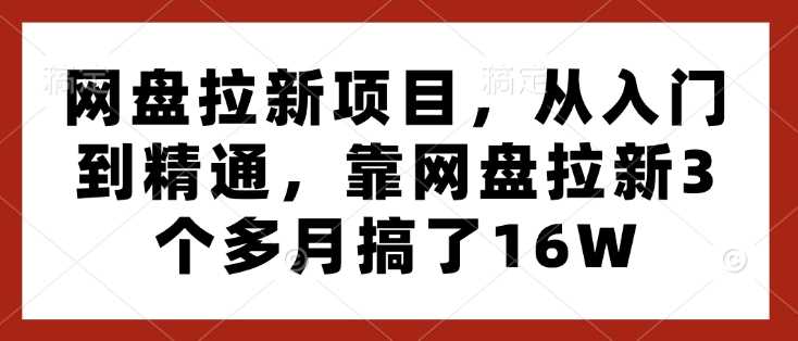 网盘拉新项目，从入门到精通，靠网盘拉新3个多月搞了16W-凌秋网创