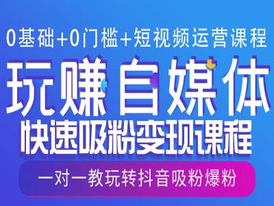 0基础+0门槛+短视频运营课程，玩赚自媒体快速吸粉变现课程，一对一教玩转抖音吸粉爆粉-凌秋网创