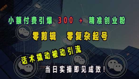 小额付费引爆 300 + 精准创业粉，零剪辑、零复杂起号，话术撬动被动引流，当日实操即见成效-凌秋网创