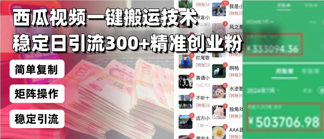 （13961期）西瓜视频一键搬运技术，稳定日引流300+精准创业粉，简单可复制给团队，…-凌秋网创