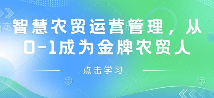 智慧农贸运营管理，从0-1成为金牌农贸人-凌秋网创