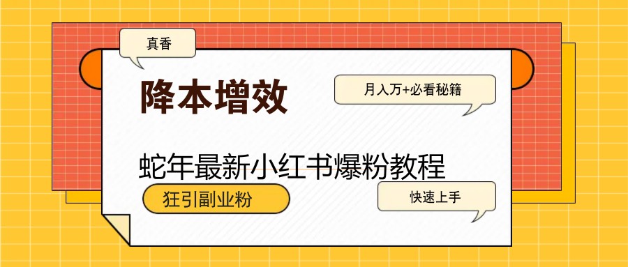 蛇年最新小红书爆粉教程，狂引副业粉，月入万+必看-凌秋网创
