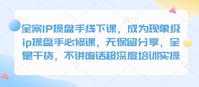 全案IP操盘手线下课，成为现象级ip操盘手必修课，无保留分享，全是干货，不讲废话超深度培训实操-凌秋网创