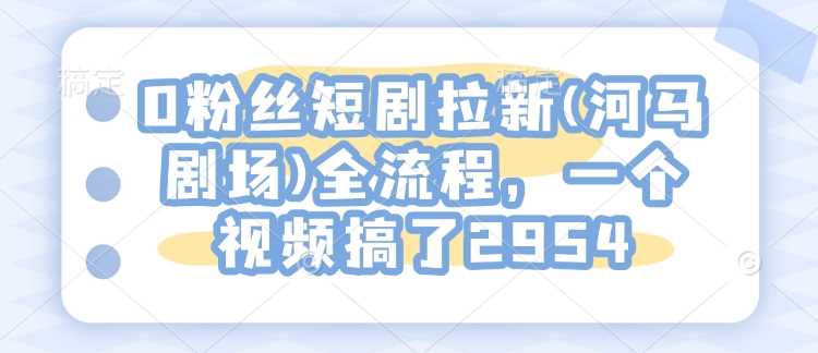 0粉丝短剧拉新(河马剧场)全流程，一个视频搞了2954-凌秋网创