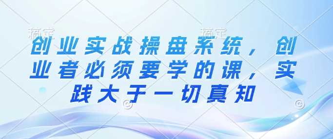 创业实战操盘系统，创业者必须要学的课，实践大于一切真知-凌秋网创