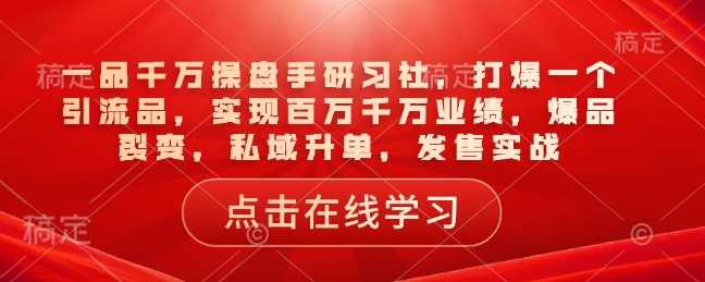 一品千万操盘手研习社，打爆一个引流品，实现百万千万业绩，爆品裂变，私域升单，发售实战-凌秋网创