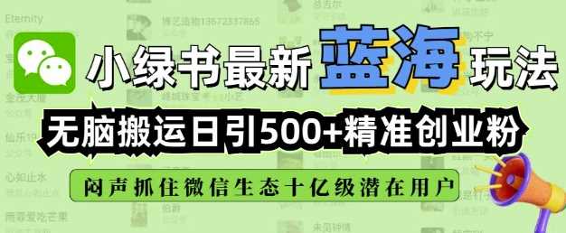 小绿书无脑搬运引流，全自动日引500精准创业粉，微信生态内又一个闷声发财的机会-凌秋网创