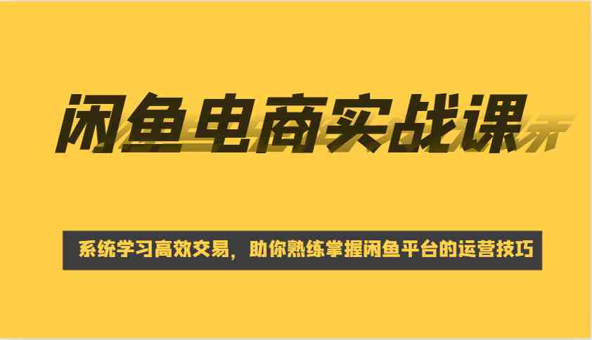 闲鱼电商实战课，系统学习高效交易，助你熟练掌握闲鱼平台的运营技巧-凌秋网创