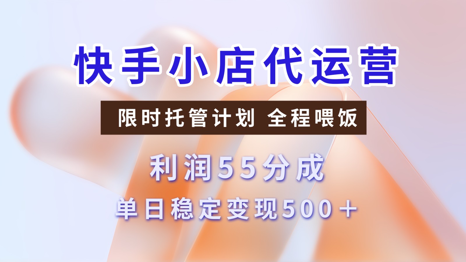 快手小店代运营，限时托管计划，收益55分，单日稳定变现500+-凌秋网创
