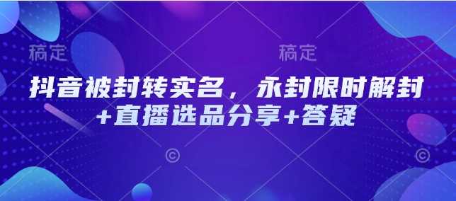 抖音被封转实名，永封限时解封+直播选品分享+答疑-凌秋网创