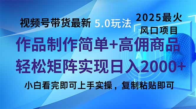 （14191期）视频号带货最新5.0玩法，作品制作简单，当天起号，复制粘贴，轻松矩阵…-凌秋网创