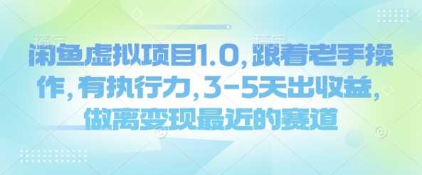 闲鱼虚拟项目1.0，跟着老手操作，有执行力，3-5天出收益，做离变现最近的赛道-凌秋网创