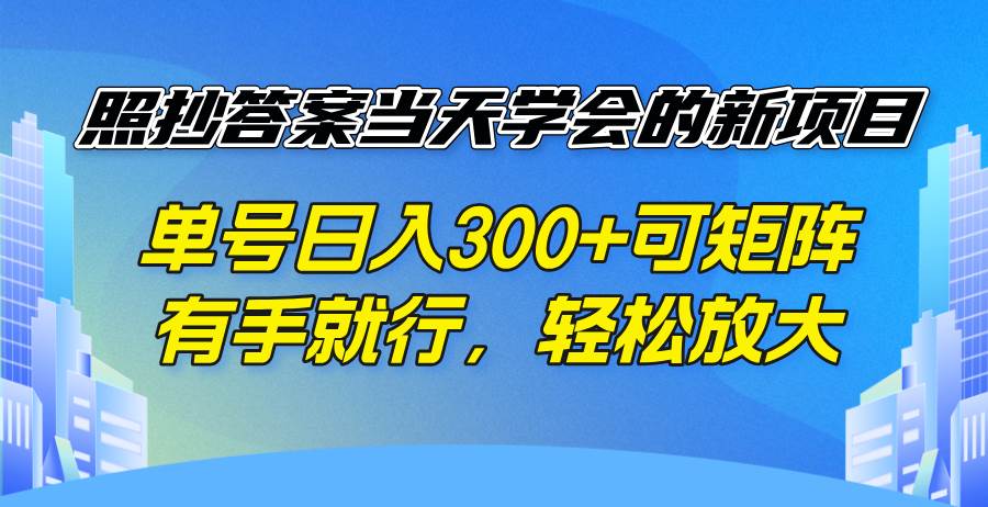 （14246期）照抄答案当天学会的新项目，单号日入300 +可矩阵，有手就行，轻松放大-凌秋网创