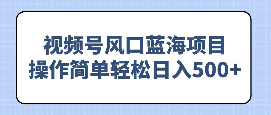 （14276期）视频号风口蓝海项目，操作简单轻松日入500+-凌秋网创