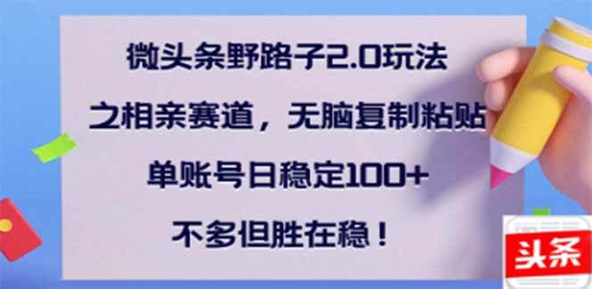 （14334期）微头条野路子2.0玩法之相亲赛道，无脑搬砖复制粘贴，单账号日稳定300+…-凌秋网创