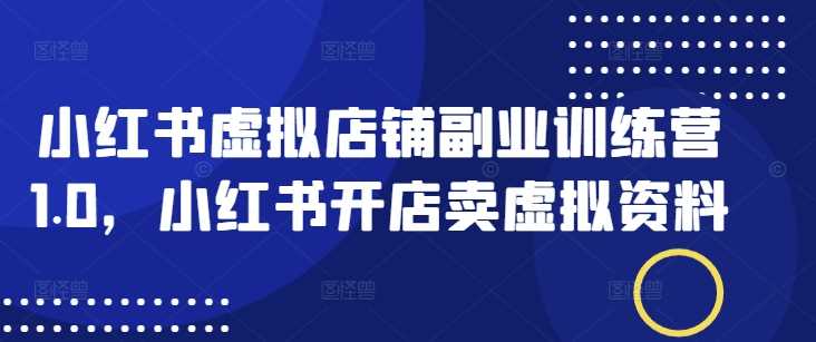 小红书虚拟店铺副业训练营1.0，小红书开店卖虚拟资料-凌秋网创