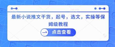 最新小说推文干货，起号，选文，实操等保姆级教程-凌秋网创