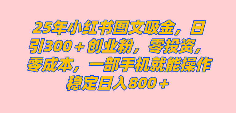 （14437期）25年小红书创业粉图文自热打法，一部手机简单操作， 日引300＋创业粉，零投资，零成本，每天利用20分钟就能完成-凌秋网创