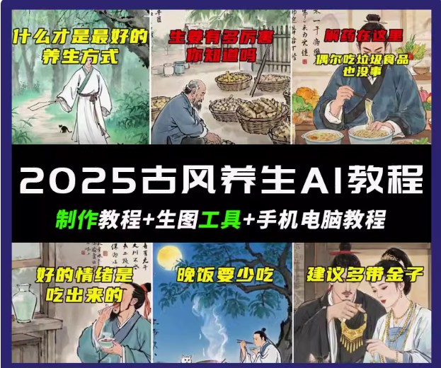 抖音AI古风养生视频教程日入五张 轻松涨粉 10W+-凌秋网创