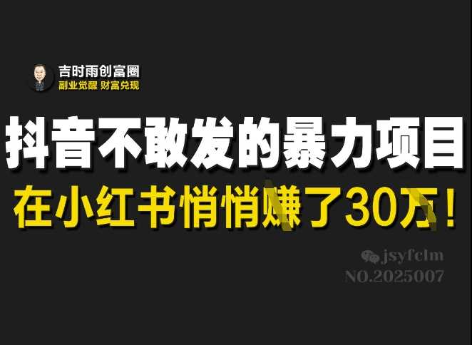 抖音不敢发的暴利项目，在小红书悄悄挣了30W-凌秋网创
