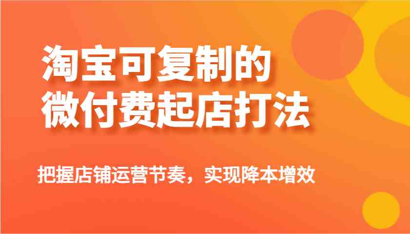 淘宝可复制的微付费起店打法，把握店铺运营节奏，实现降本增效！-凌秋网创