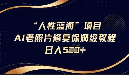 人性蓝海AI老照片修复项目保姆级教程，长期复购，轻松日入5张-凌秋网创