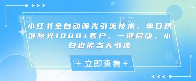 小红书全自动曝光引流技术，单日精准曝光1000+客户，一键启动，小白也能当天引流【揭秘】-凌秋网创