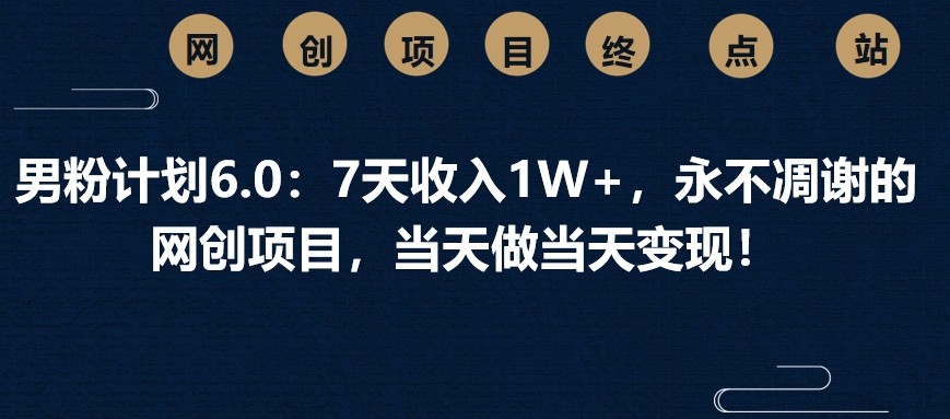 男粉计划6.0：7天收入1W+，永不凋谢的网创项目，当天做当天变现！-凌秋网创