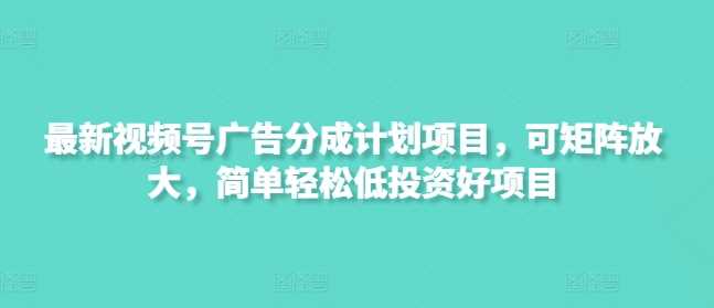最新视频号广告分成计划项目，可矩阵放大，简单轻松低投资好项目-凌秋网创
