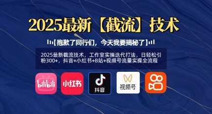 2025最新截流技术，工作室实操迭代打法，日轻松引粉300+，抖音+小红书+B站+视频号流量实操全流程-凌秋网创