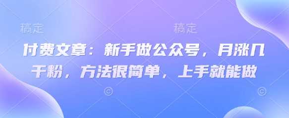 付费文章：新手做公众号，月涨几干粉，方法很简单，上手就能做-凌秋网创