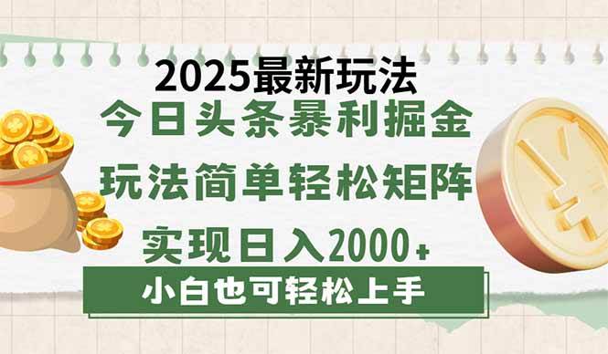 （14120期）今日头条2025最新玩法，思路简单，复制粘贴，轻松实现矩阵日入2000+-凌秋网创