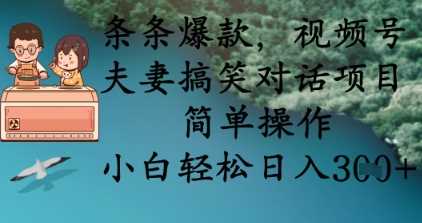 条条爆款，视频号夫妻搞笑对话项目，简单操作，小白轻松日入3张+-凌秋网创