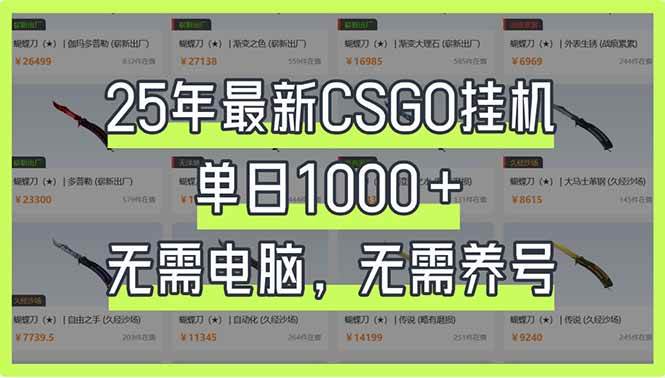（14178期）25年最新CSGO挂机系统，单日1000+，无需电脑，无需养号，0基础可上手-凌秋网创