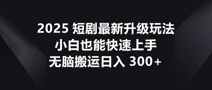 2025短剧最新升级玩法，小白也能快速上手，无脑搬运日入300+-凌秋网创