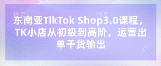 东南亚TikTok Shop3.0课程，TK小店​从初级到高阶，运营出单干货输出-凌秋网创