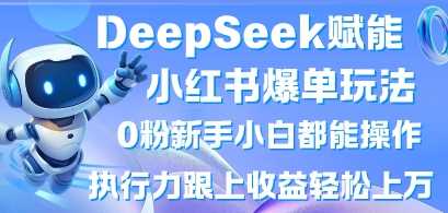 DeepSeek赋能小红书爆单玩法0粉新手小白都能操作，执行力跟上收益轻松上W，懒人勿做-凌秋网创