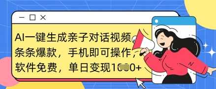 AI一键生成亲子对话视频，条条爆款，一部手机即可操作，单日变现数张-凌秋网创