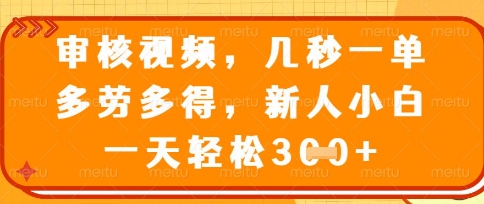 最新审核视频，几秒一单，多劳多得，新人小白一天轻松3张【揭秘】-凌秋网创