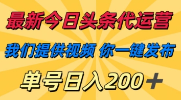 最新今日头条代运营，我们提供视频，你一键发布，单号日入200+【揭秘】-凌秋网创