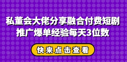 私董会大佬分享融合付费短剧推广爆单经验每天3位数-凌秋网创