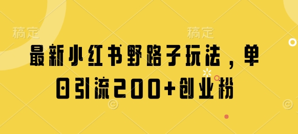 最新小红书野路子玩法，单日引流200+创业粉-凌秋网创