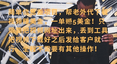 零门槛挣美金，海外视频代下服务，单笔收益40+，小白也能轻松上手-凌秋网创