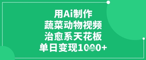 用Ai制作蔬菜动物视频，治愈系天花板，单日变现1k-凌秋网创
