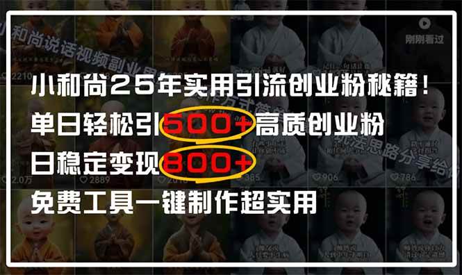 （14436期）小和尚2025年实用引流秘籍！单日轻松引500+高质量创业粉，日变现800+，…-凌秋网创