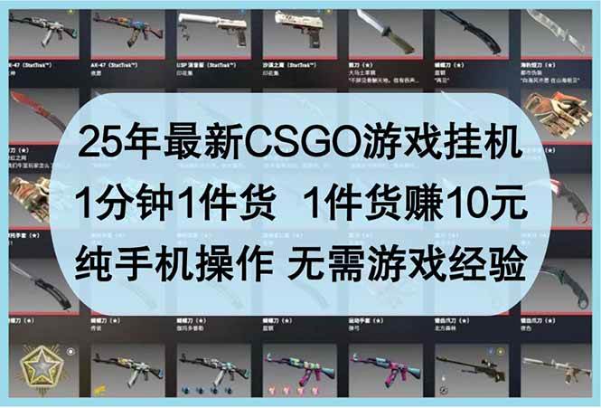 （14439期）25年最新CSGO游戏挂机，1分钟1件货，1件货赚10元 纯手机操作 无需游戏经验-凌秋网创