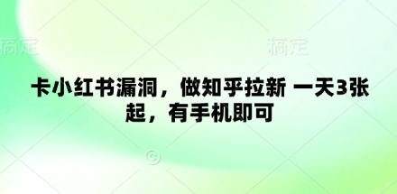 卡小红书漏洞，做知乎拉新 一天3张起，有手机即可-凌秋网创
