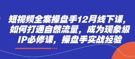 短视频全案操盘手12月线下课，如何打通自然流量，成为现象级IP必修课，操盘手实战经验-凌秋网创